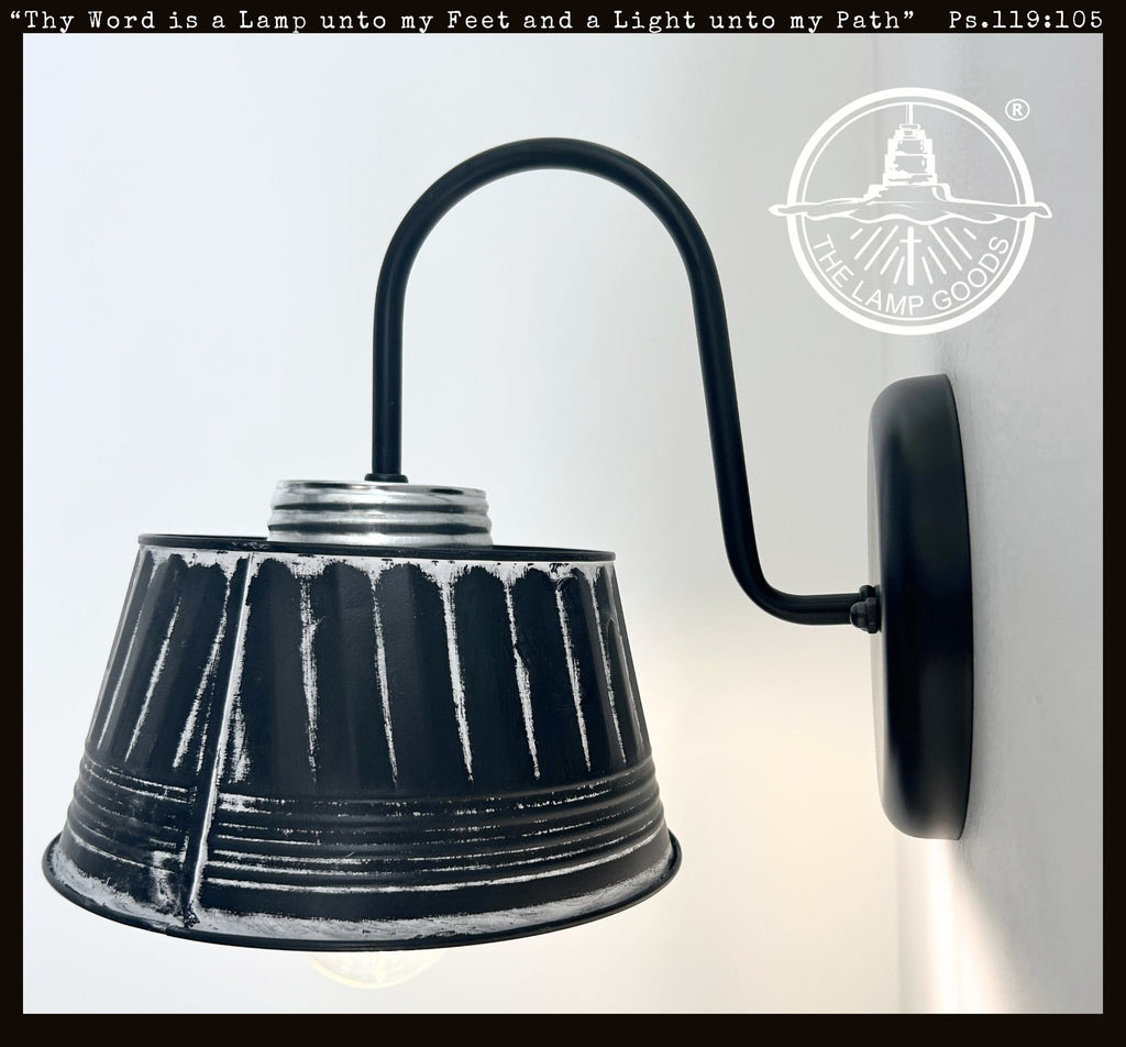 Black Ribbed Galvanized Wall Sconce