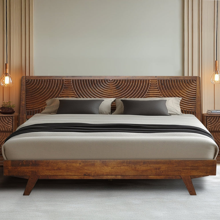Acacia Harmony Solid Wood Platform Bed Frame with Headboard