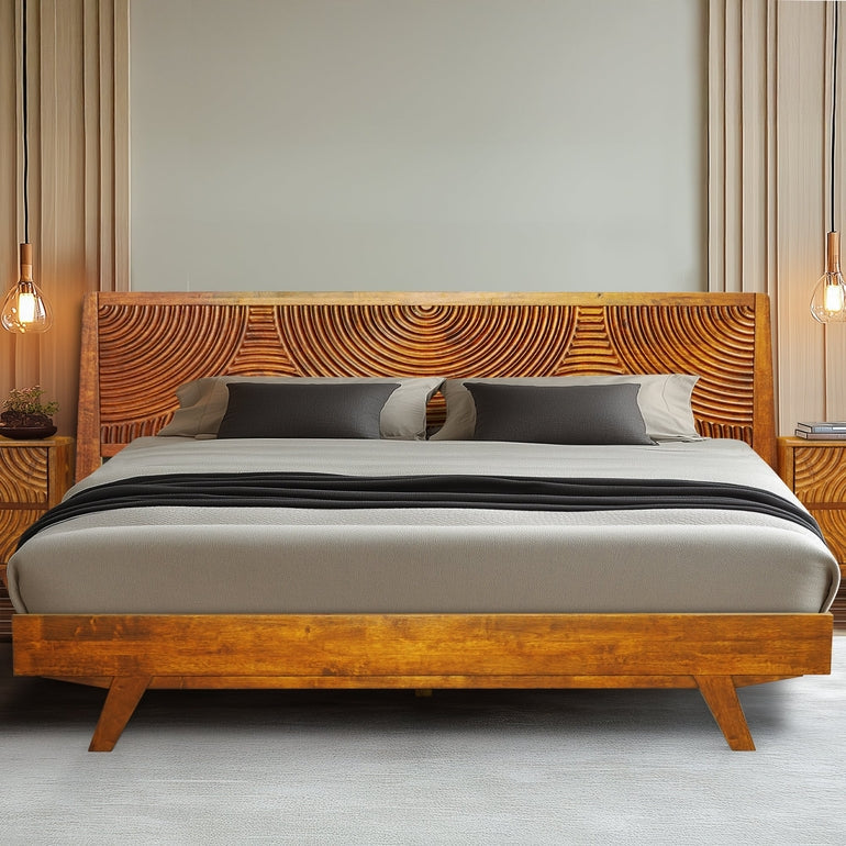 Acacia Harmony Solid Wood Platform Bed Frame with Headboard