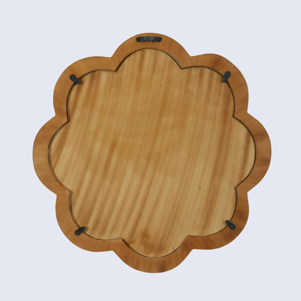 Handmade Blue & White Bone Inlay Scalloped Wall Mirror – 18"