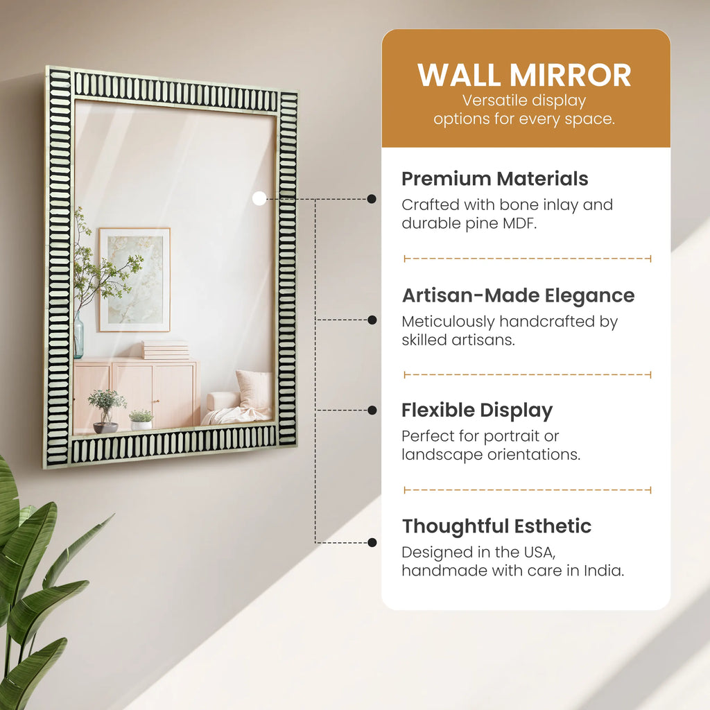 Handmade Bone & Resin Inlay Wall Hanging Mirror Frame – 40x30