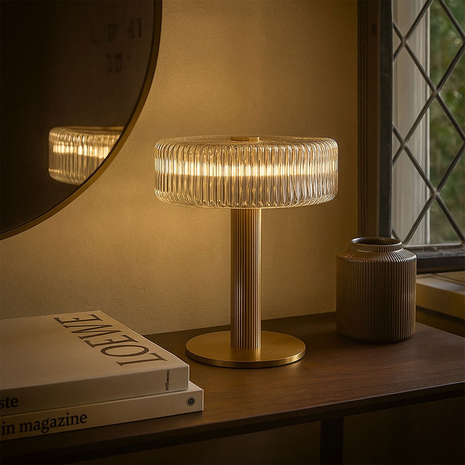 Opaque Striped Glass Shade Table Lamp