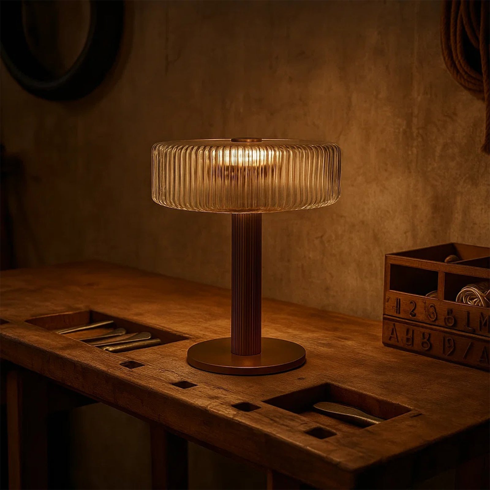 Opaque Striped Glass Shade Table Lamp