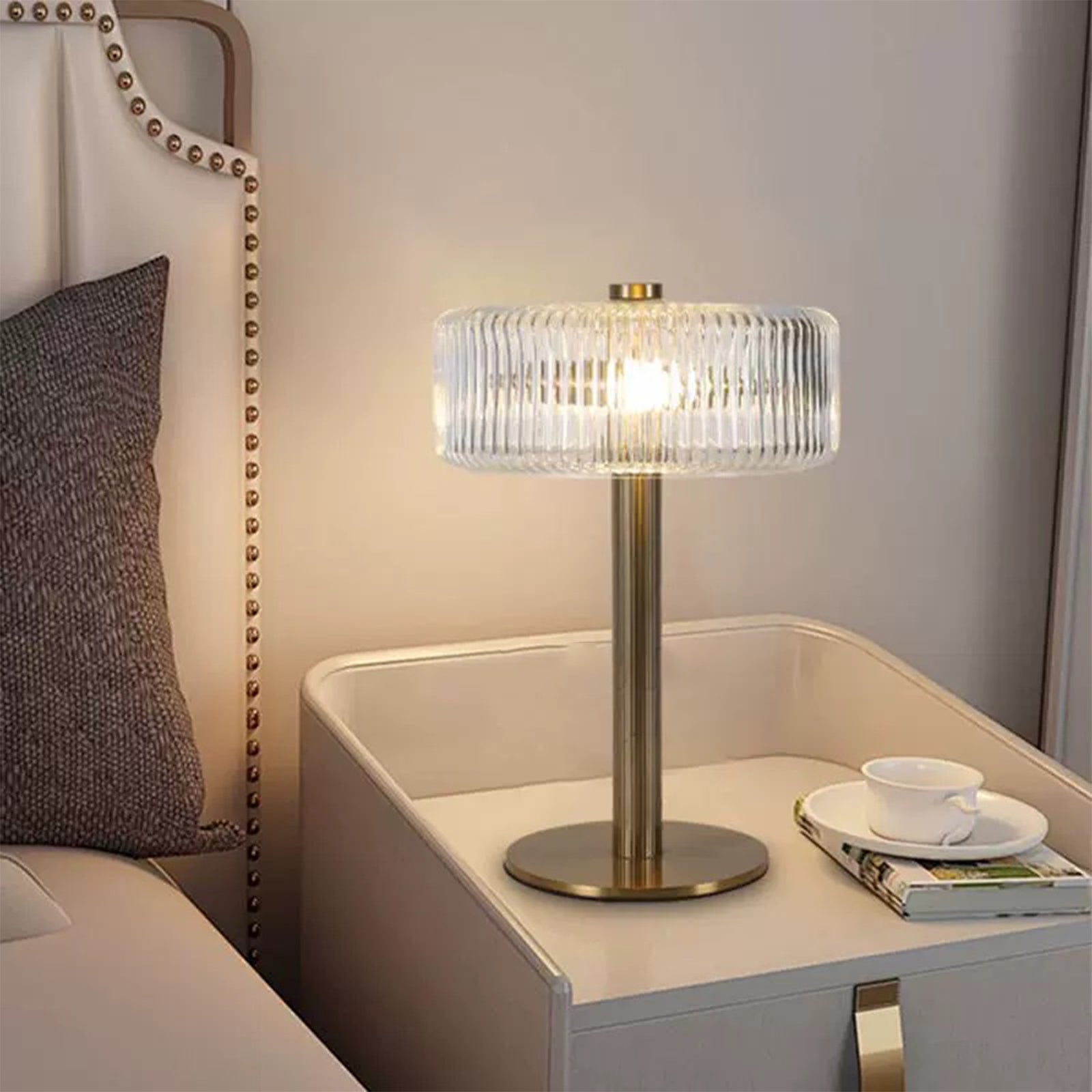 Opaque Striped Glass Shade Table Lamp
