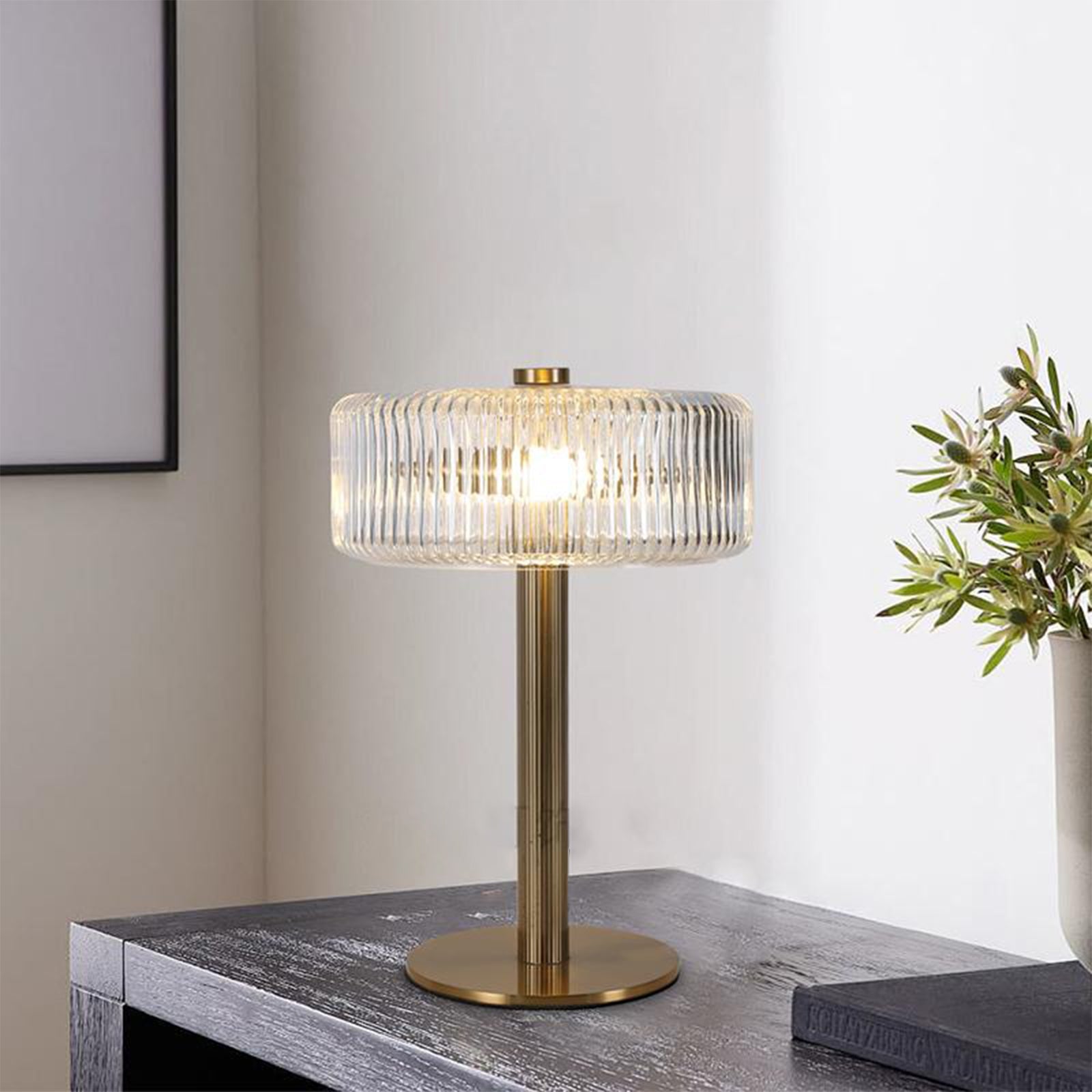 Opaque Striped Glass Shade Table Lamp
