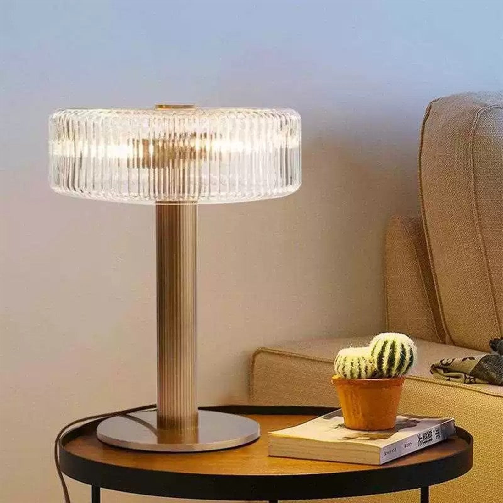 Opaque Striped Glass Shade Table Lamp