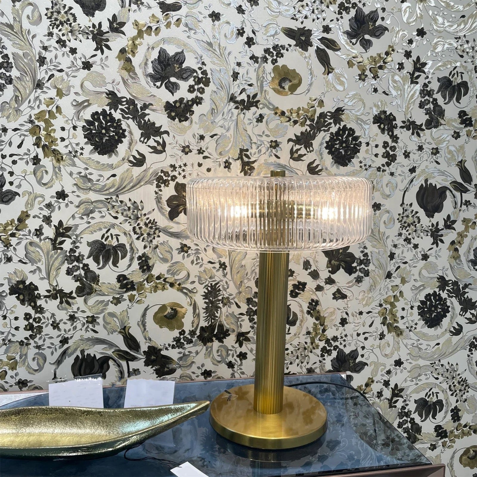 Opaque Striped Glass Shade Table Lamp