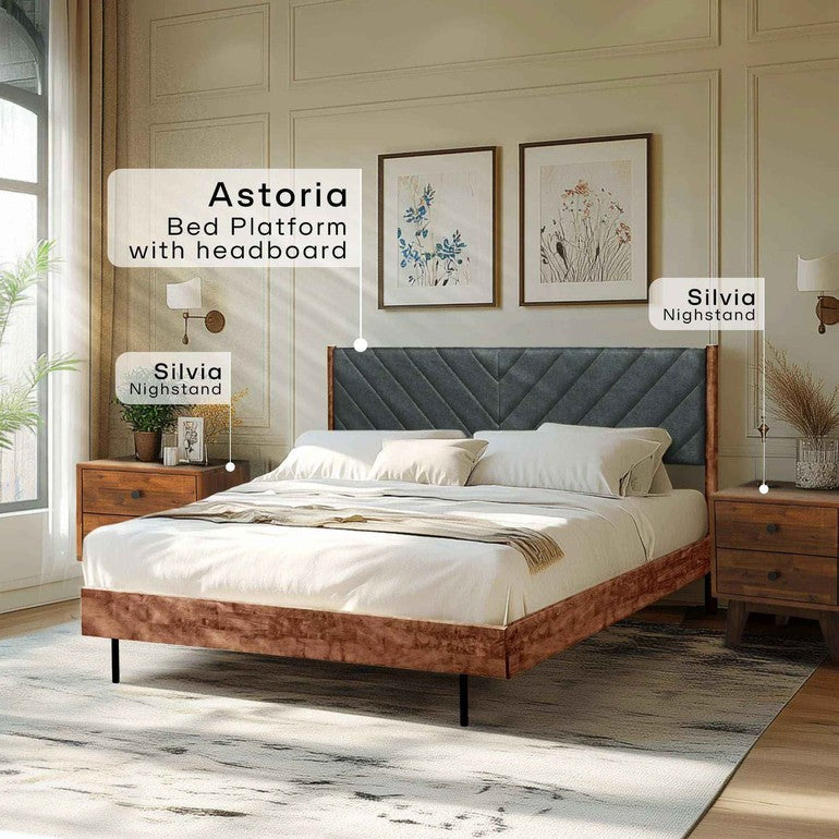 Acacia Astoria Upholstered Solid Wood Bed Frame for Elegant Bedrooms