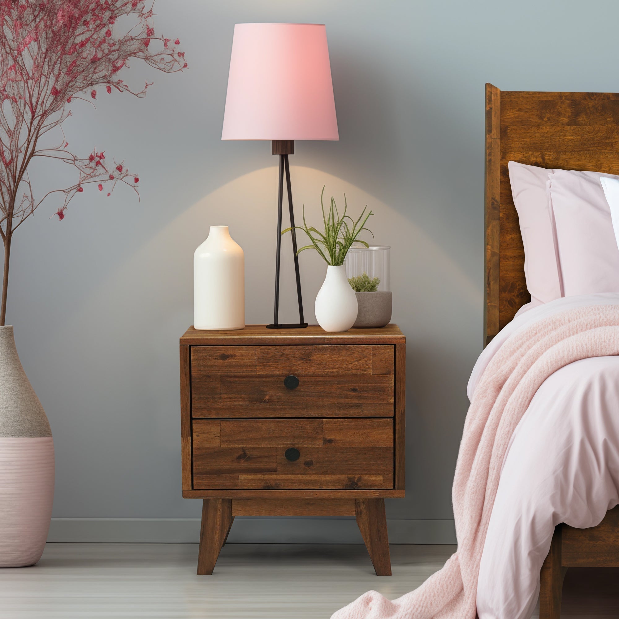 Acacia Silvia 2-Drawer Solid Wood Nightstand for Modern Bedrooms