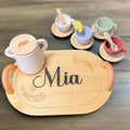 Personalized Kids’ Wooden Tea Set – 14-Piece Pretend Play Set with Engraved Bamboo Tray – Montessori-Inspired Toy for Toddlers & Children