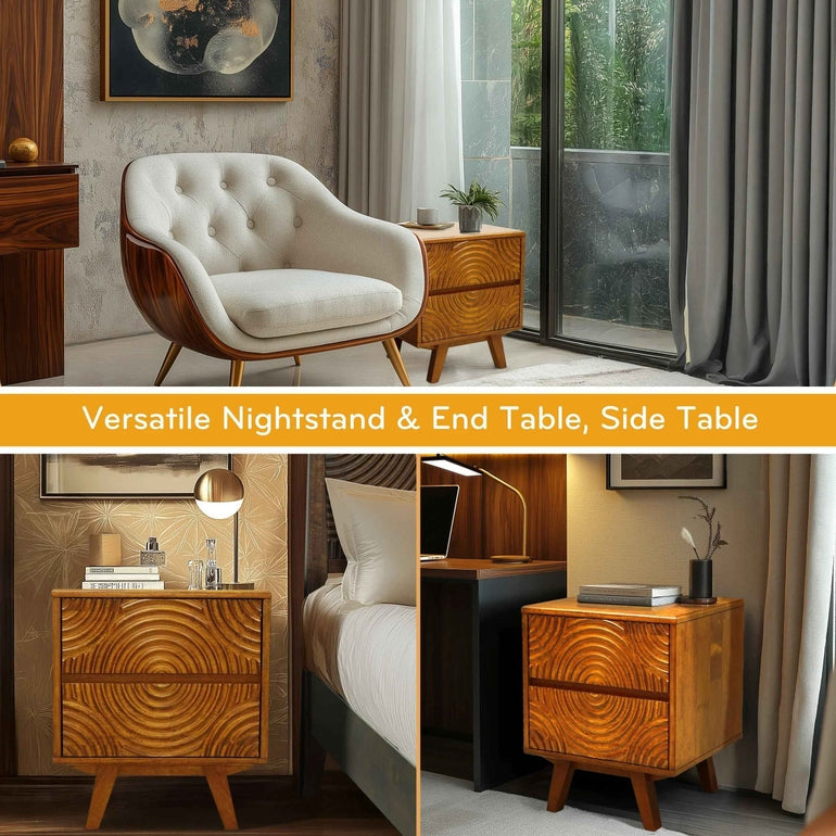 Acacia Harmony Nightstand with 2 Drawers for Elegant Bedroom Storage