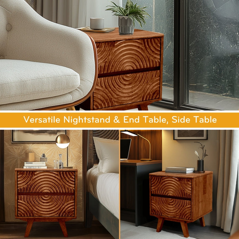 Acacia Harmony Nightstand with 2 Drawers for Elegant Bedroom Storage