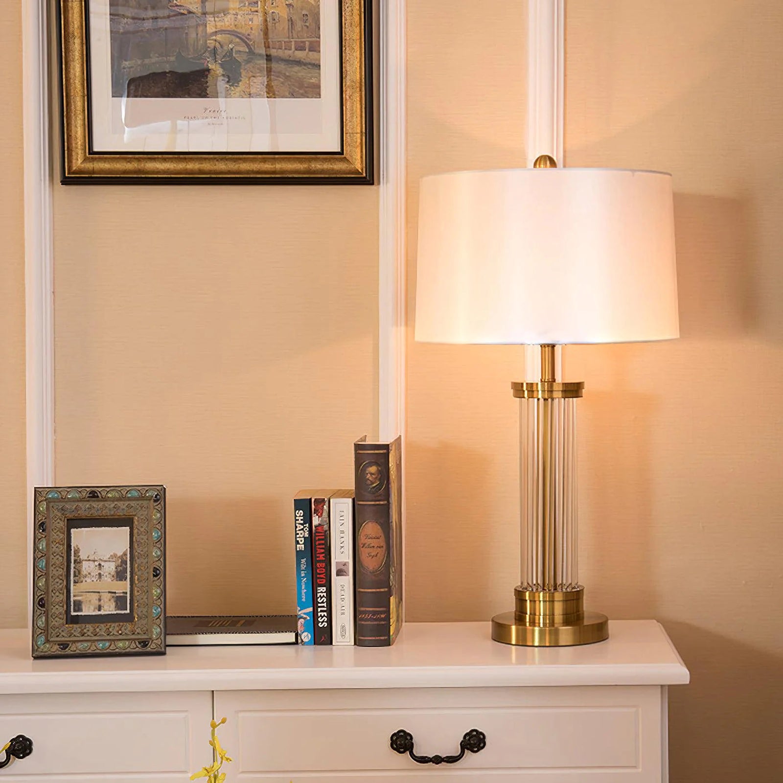 Round Metal Glass Table Lamp