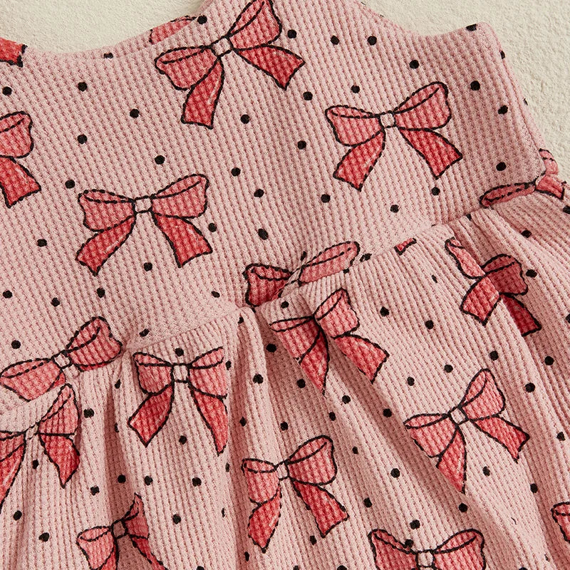 Baby Girls 2Pcs Summer Romper Sleeveless Tank Tie Strap Bow Print Jumpsuit with Headband Set