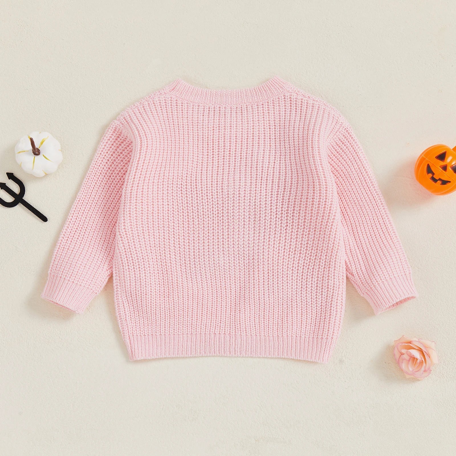 Baby Toddler Girls Halloween Sweater Long Sleeve Round Neck Letter Boo Ghost Embroidery Knit Pullover Top