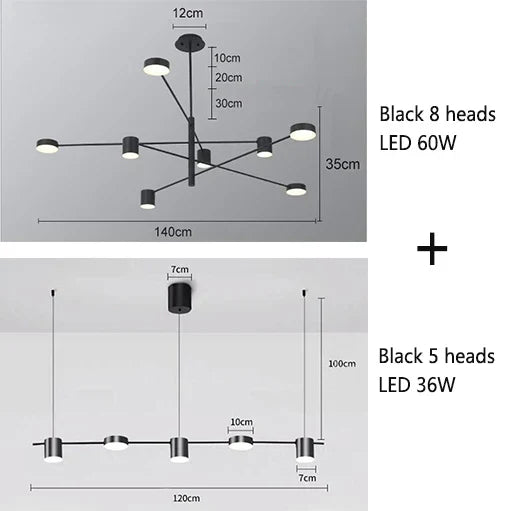 Swivel LED Chandelier - Versatile for Living, Dining, Office - Sleek Black Pendant Light - Modern Home Decor