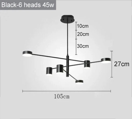 Swivel LED Chandelier - Versatile for Living, Dining, Office - Sleek Black Pendant Light - Modern Home Decor