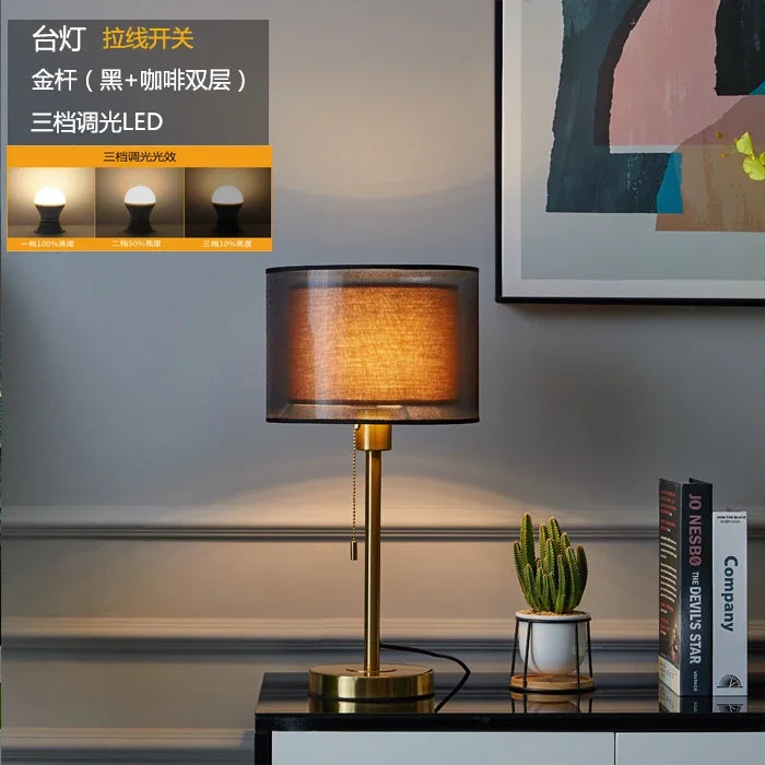 American Retro Gold Nordic Table Lamp – Luxury Warm LED Bedside & Study Light