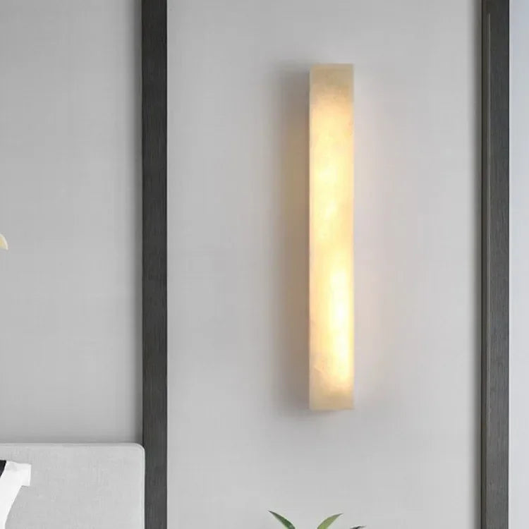 Sienna Verro Long Marble Wall Sconce — Modern Copper & Stone Accent Lighting for Hall, Living Room & Boutique Interiors