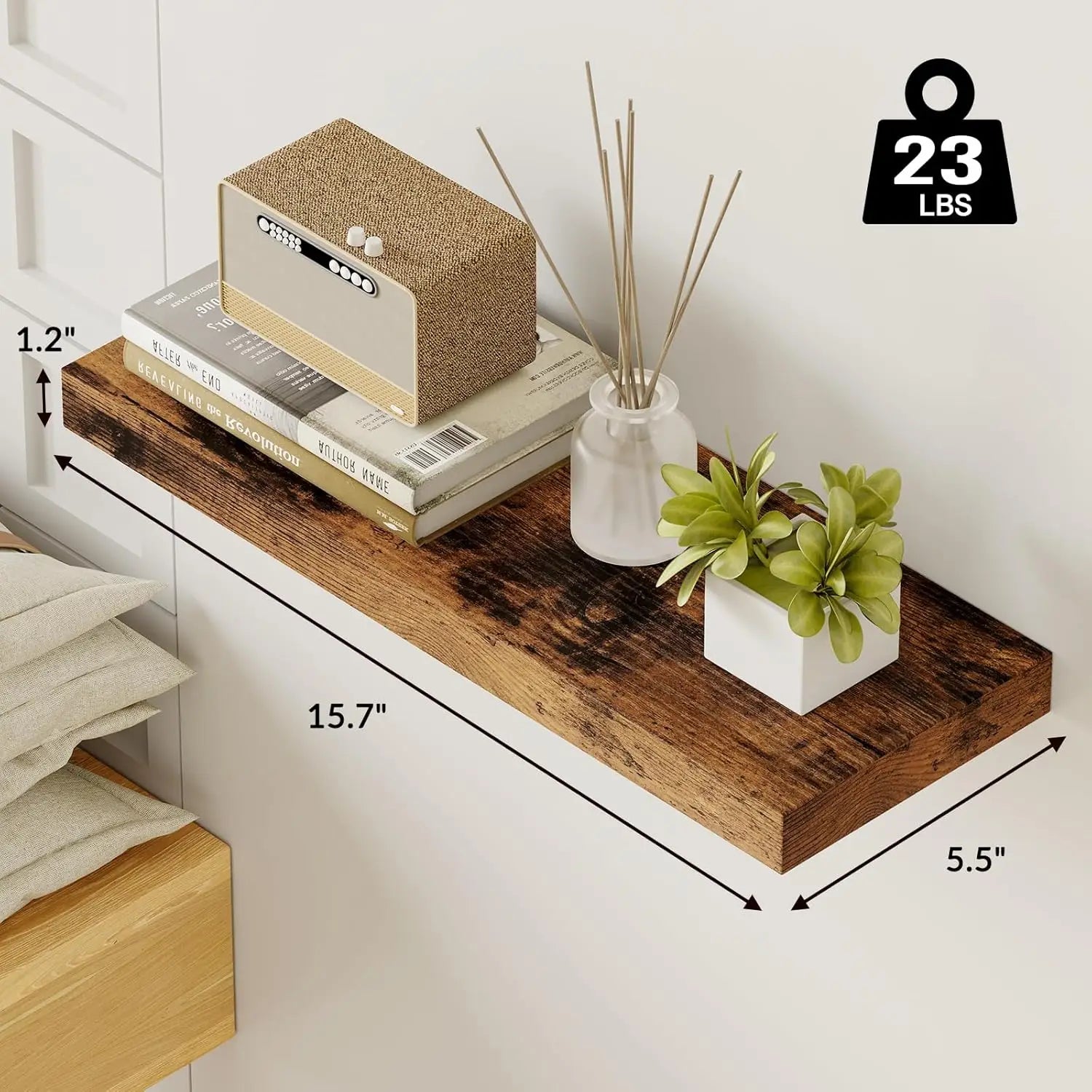 15.8in Floating Shelves, Set of 6 Wood Shelves, Farmhouse Shelf Wall Decor for Bathroom, Bedroom, Living and Kitchen Room