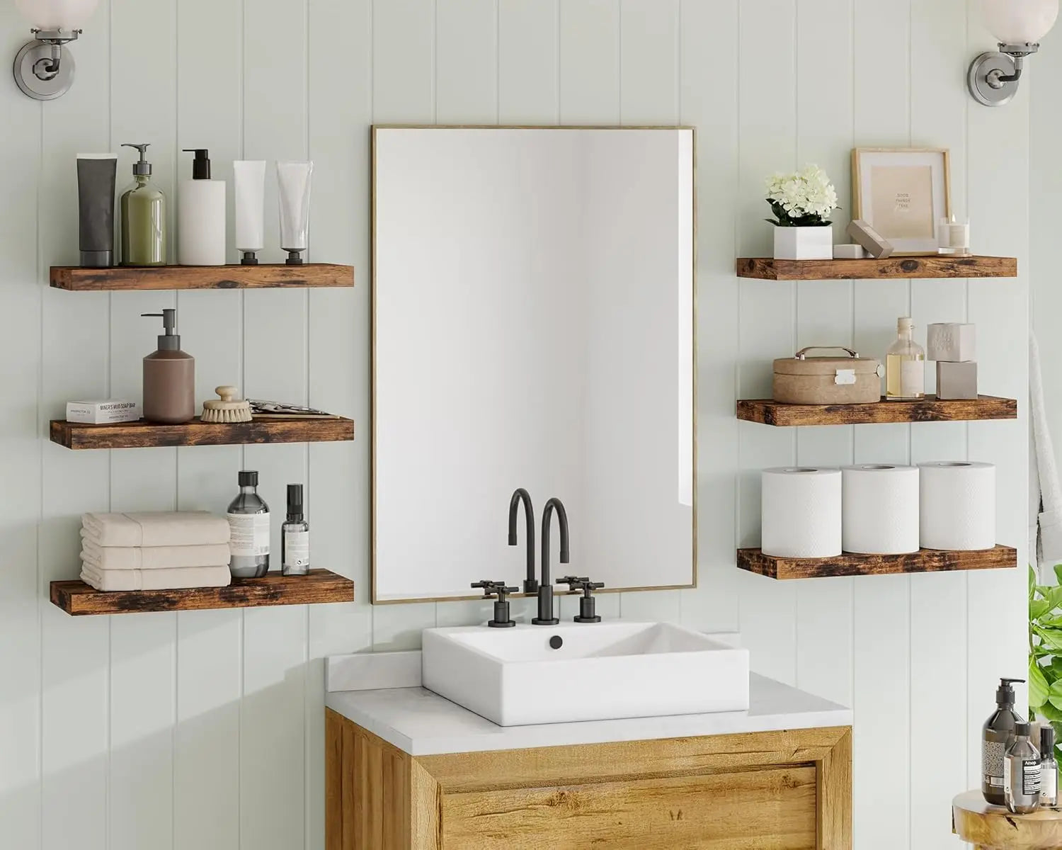 15.8in Floating Shelves, Set of 6 Wood Shelves, Farmhouse Shelf Wall Decor for Bathroom, Bedroom, Living and Kitchen Room