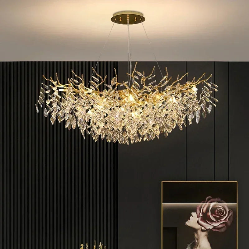 DecorBites™ Golden Branch Ceiling Chandelier with LED Crystal Lights