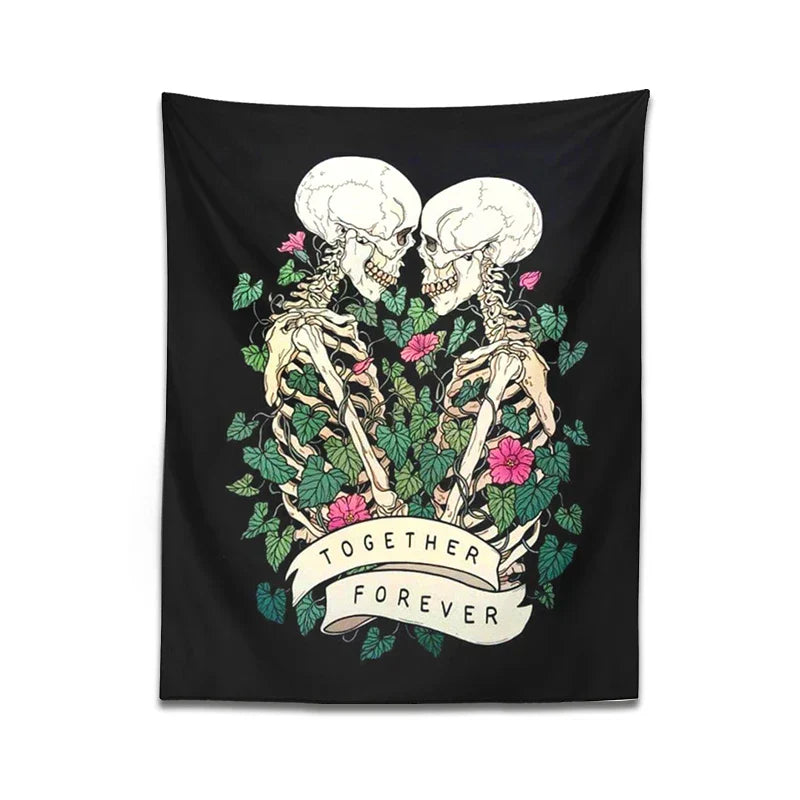 DecorBites™ Lover Skeleton Tapestry Wall Hanging With Rose Flower Psychedelic Boho Blanket