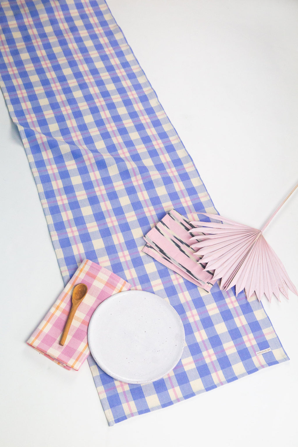 Abigail Plaid Runner in Periwinkle Blue and Pink