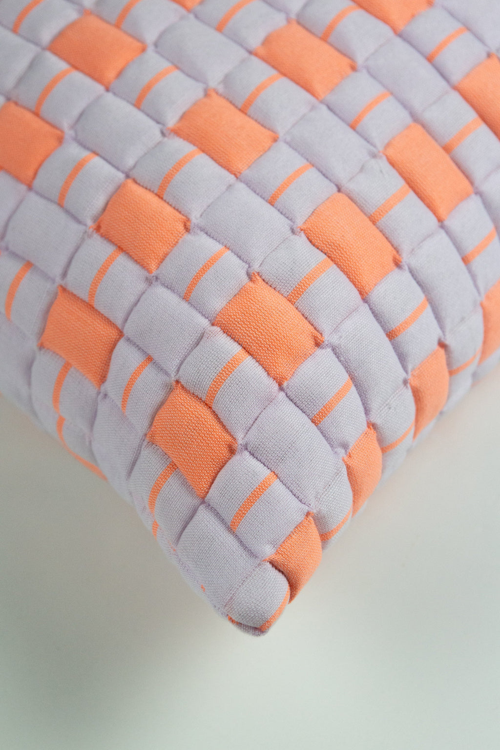 Backordered: Sujani Quilted Pillow — Pastel Lilac and Neon Orange