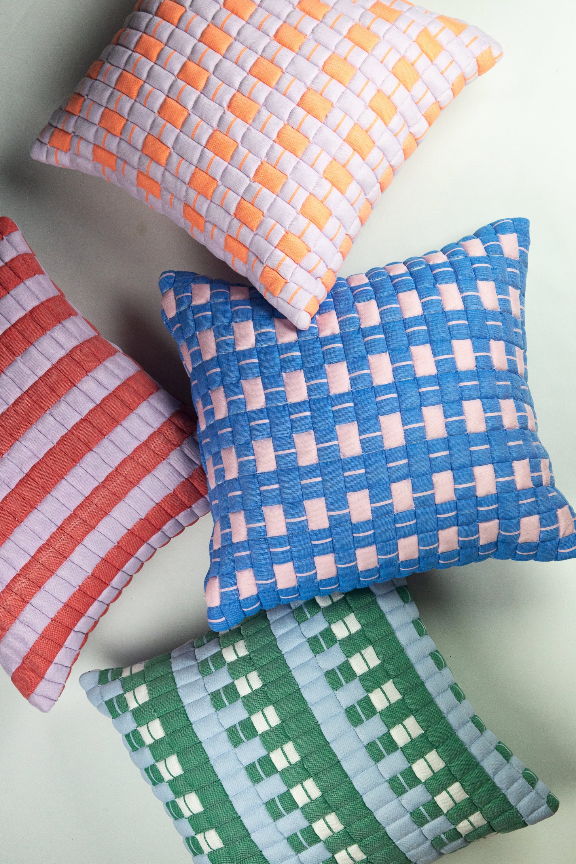 Backordered: Sujani Quilted Pillow — Pastel Lilac and Neon Orange