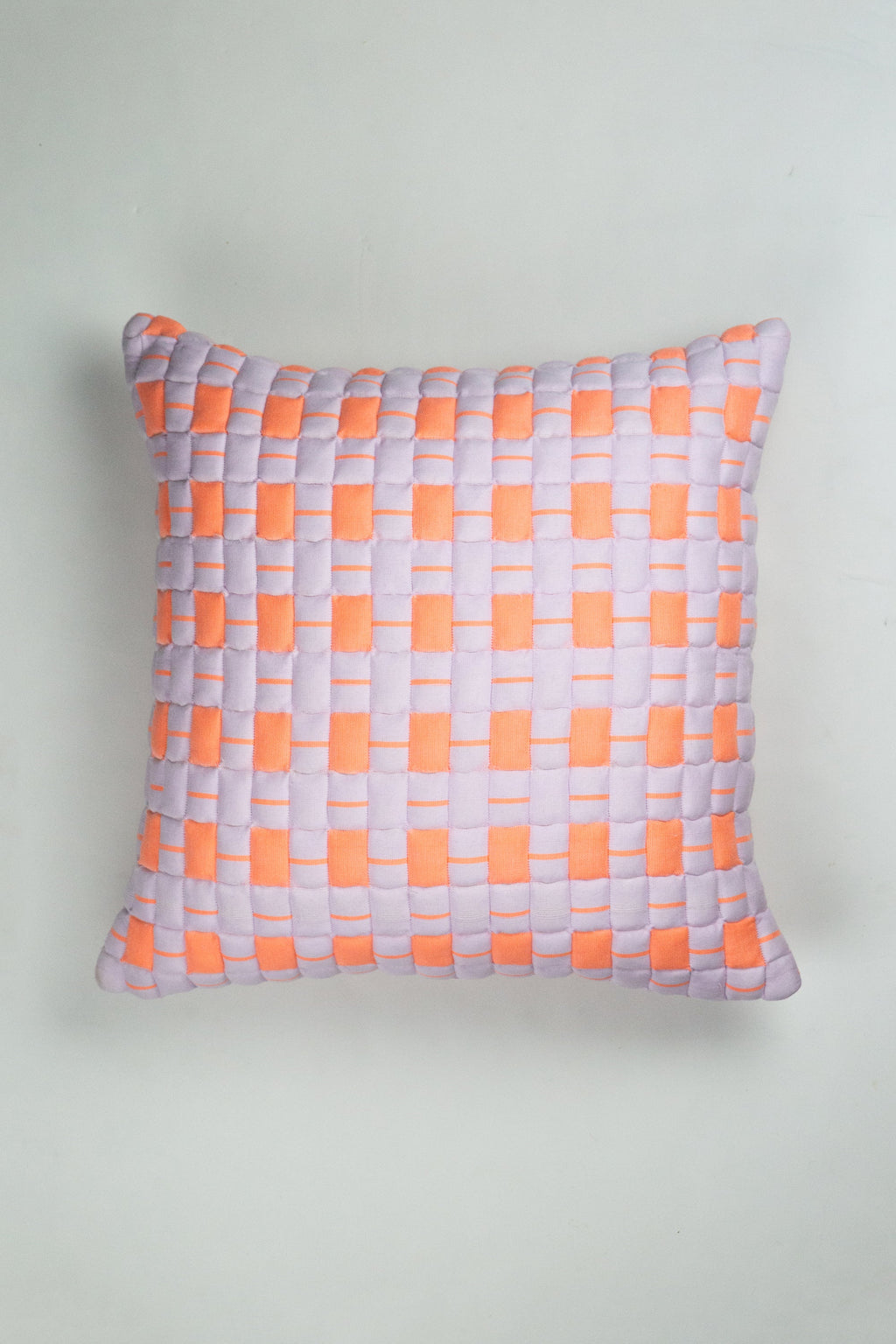 Backordered: Sujani Quilted Pillow — Pastel Lilac and Neon Orange