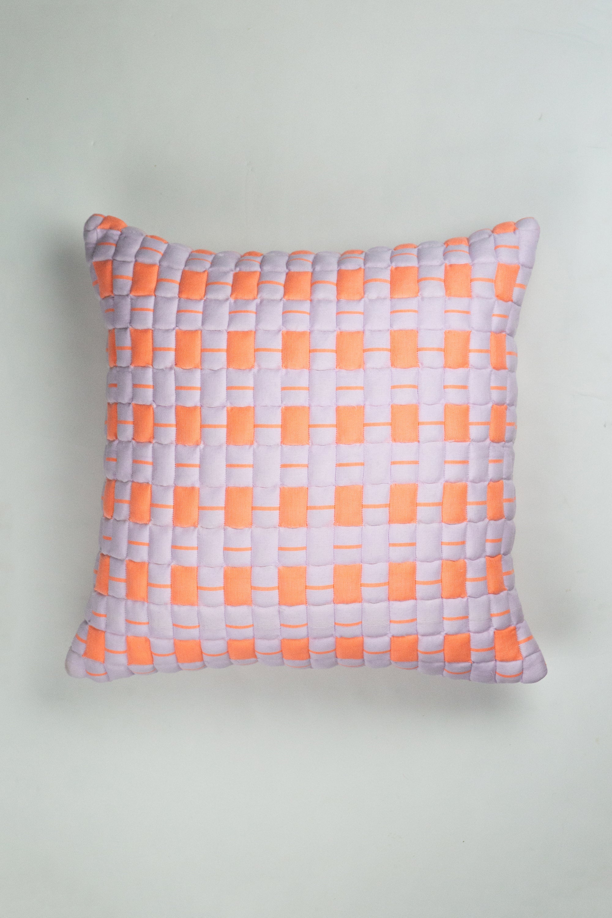 Backordered: Sujani Quilted Pillow — Pastel Lilac and Neon Orange
