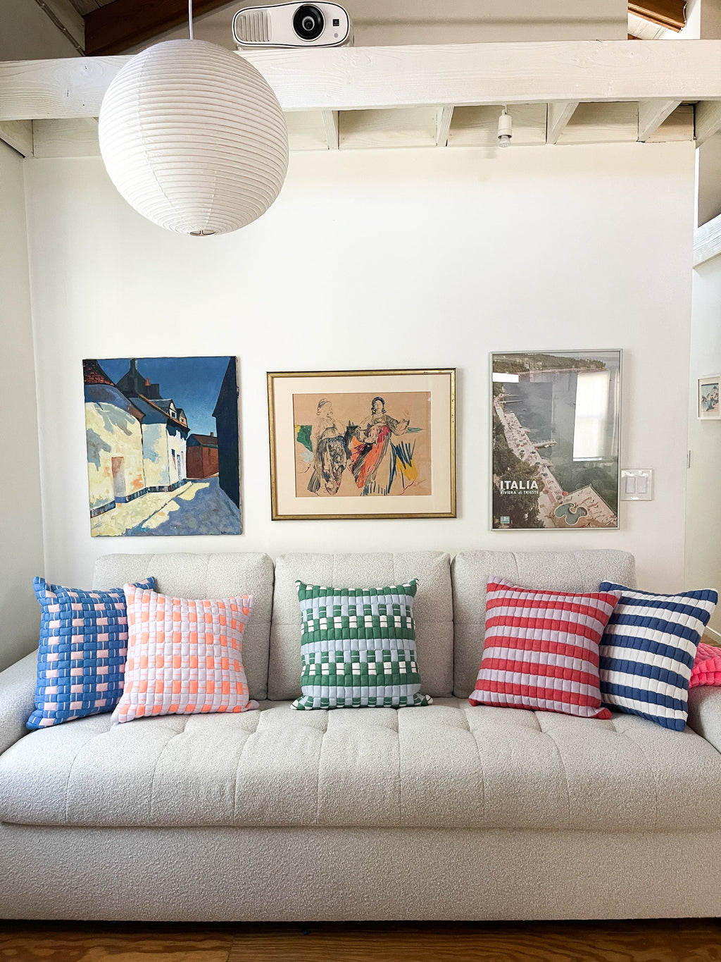 Backordered: Sujani Quilted Pillow — Pastel Lilac and Neon Orange