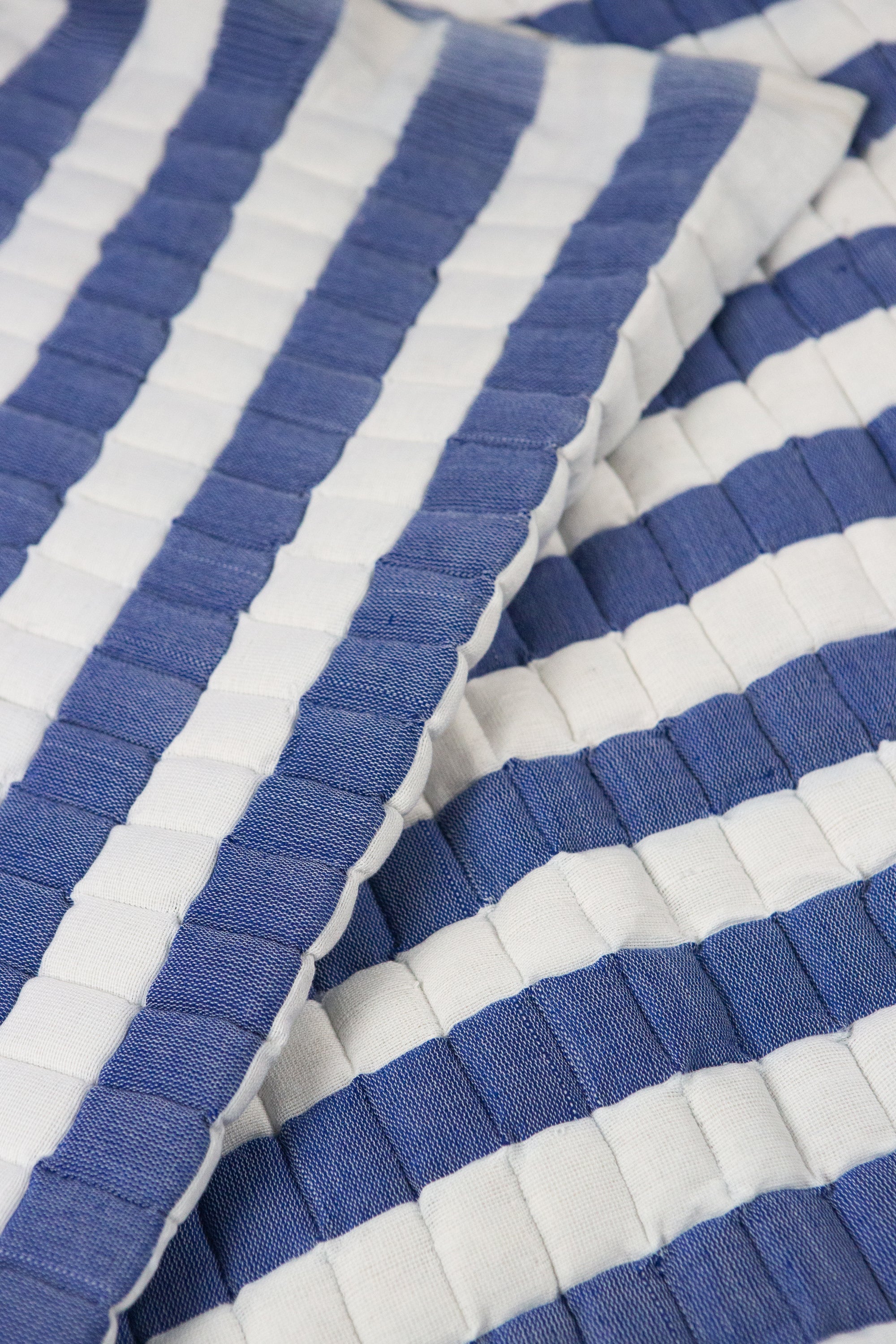 Quilted Sujani Throw Blanket - Blue and White Striped