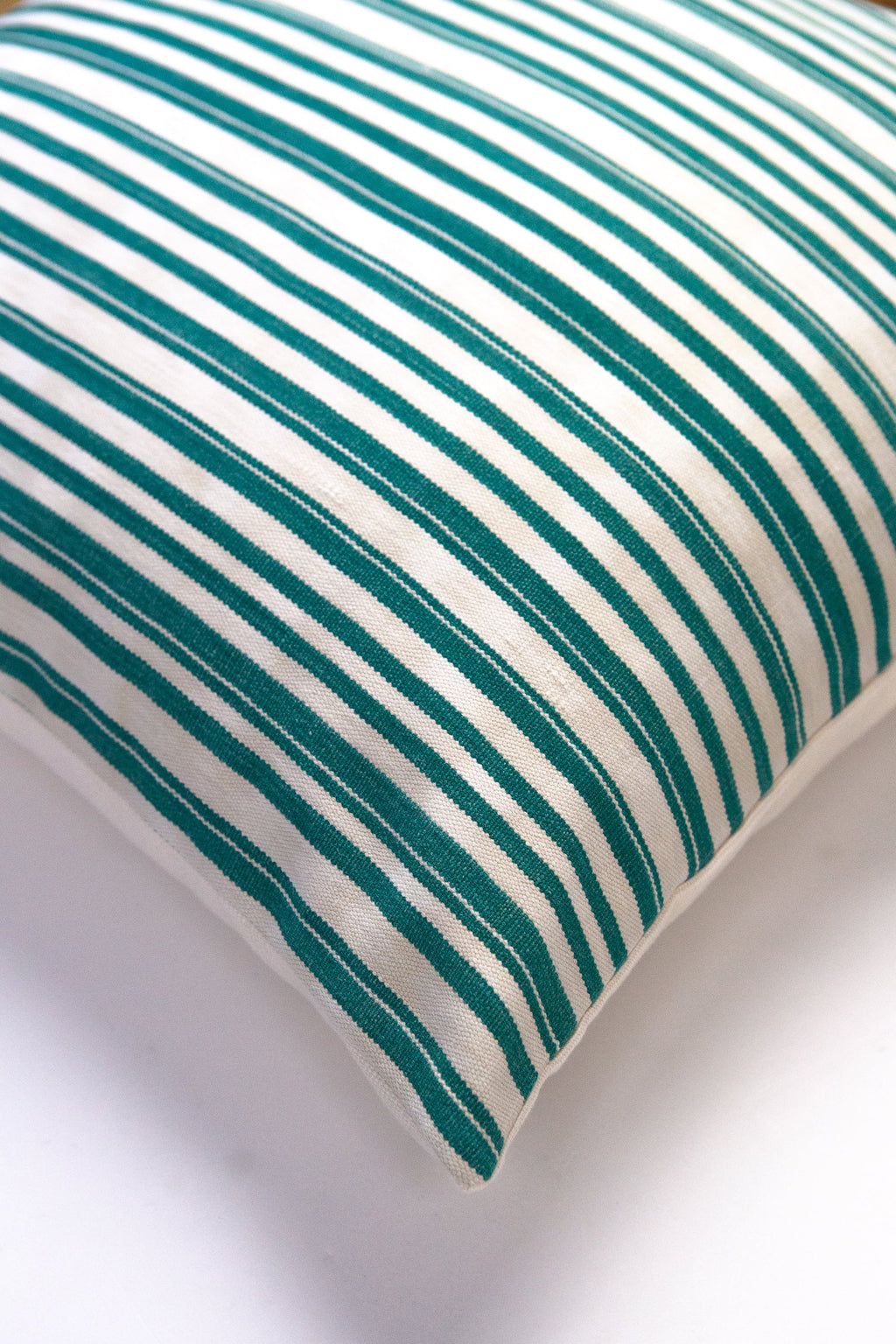 Vintage Jade Green Striped Pillow