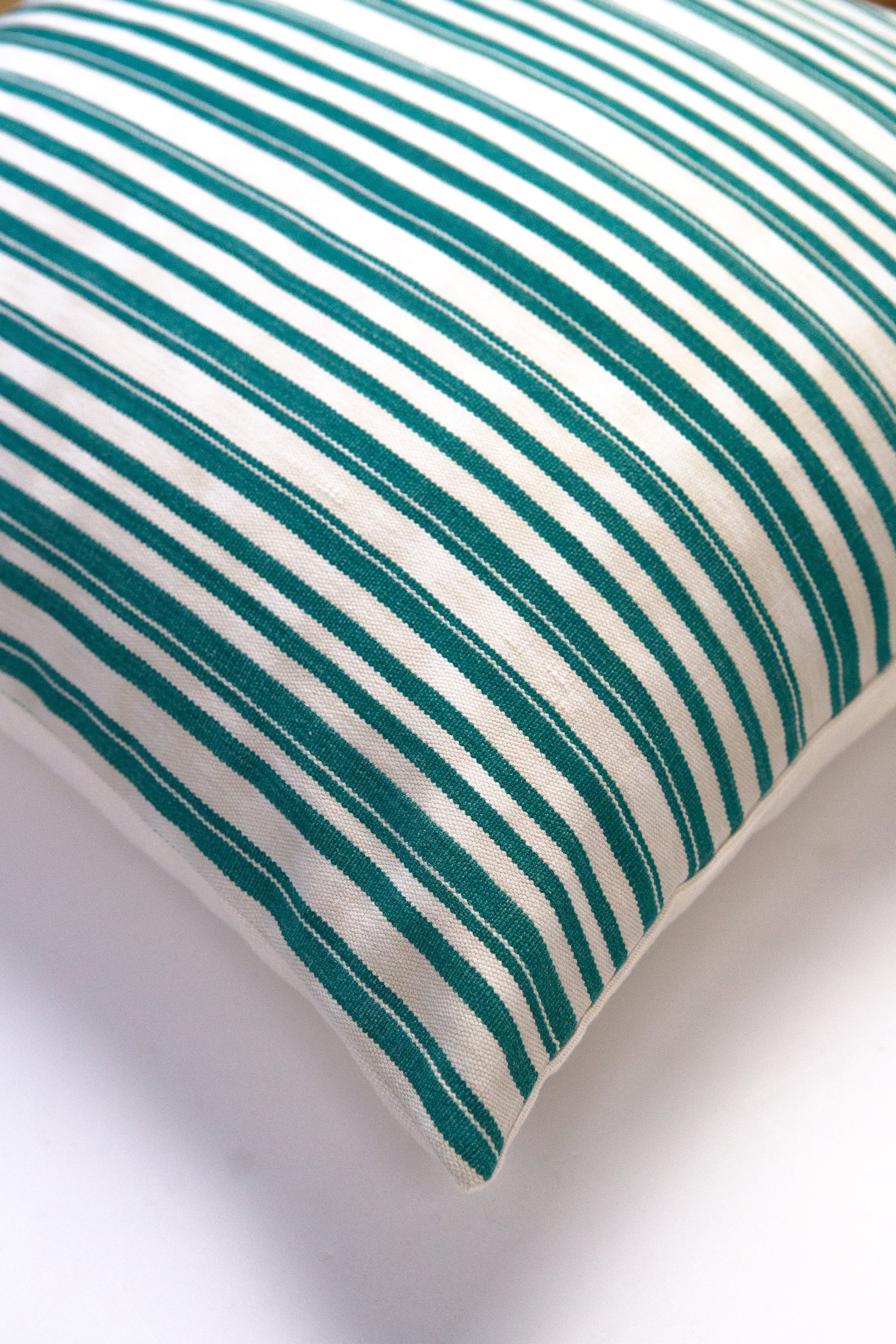 Vintage Jade Green Striped Pillow