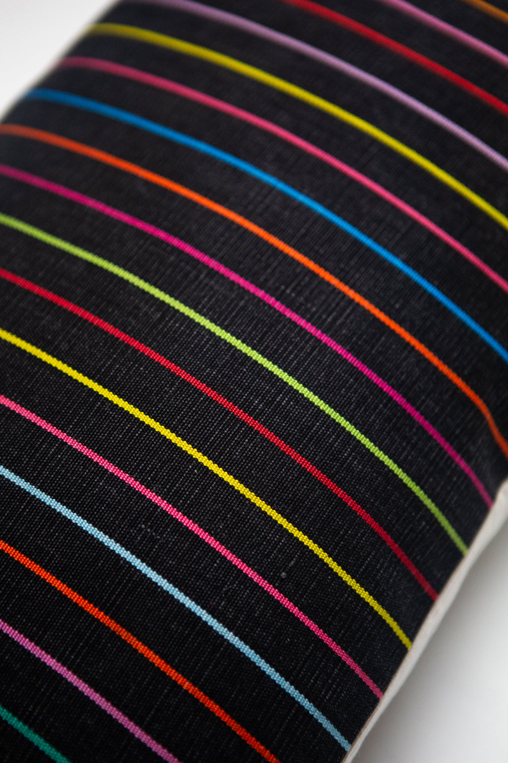 Vintage Washed Black Denim Rainbow Striped Pillow