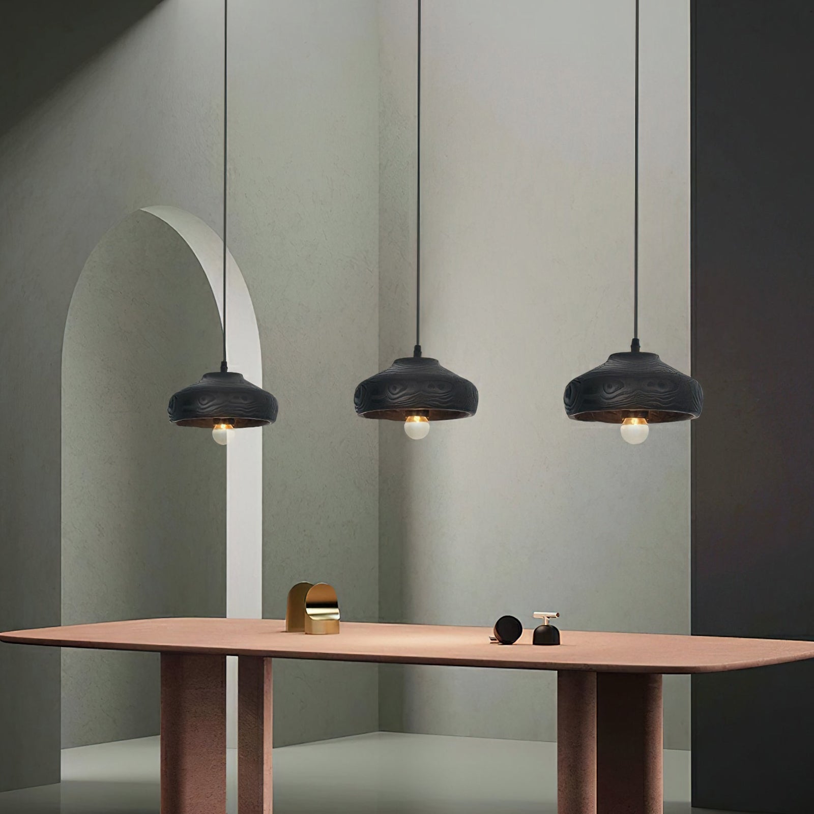 Wood Grain Resin Dome Pendant Light