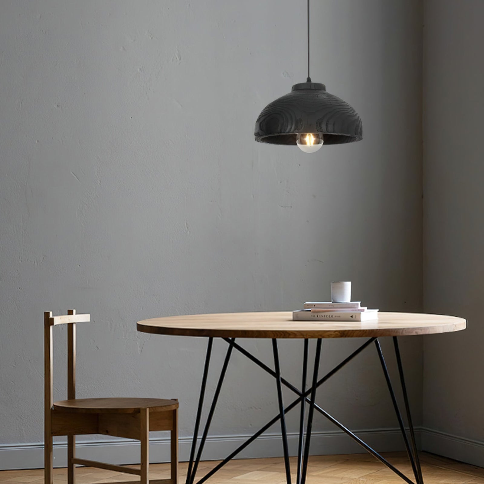 Wood Grain Resin Dome Pendant Light