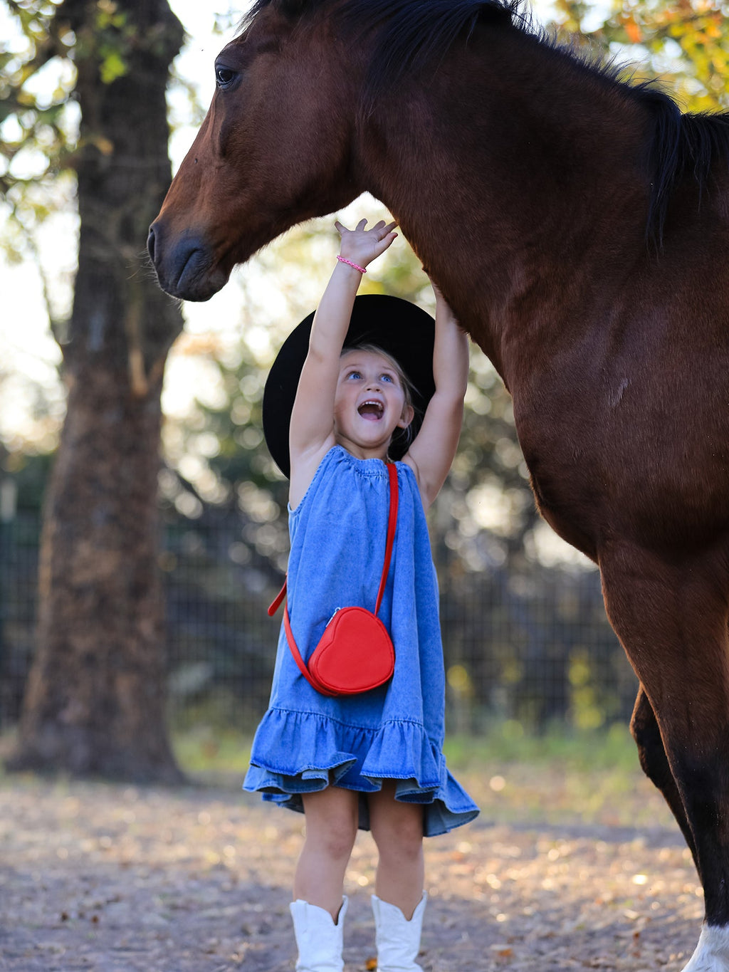 Girls Denim Ruffle Trim A-Line Dress