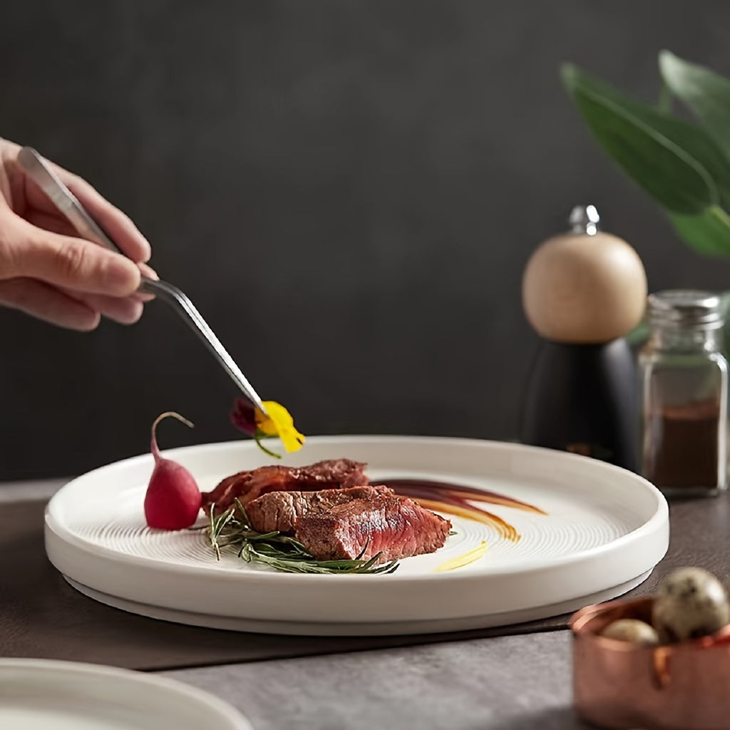 Elegant Hans White Ceramic Steak  Pasta Plate Set