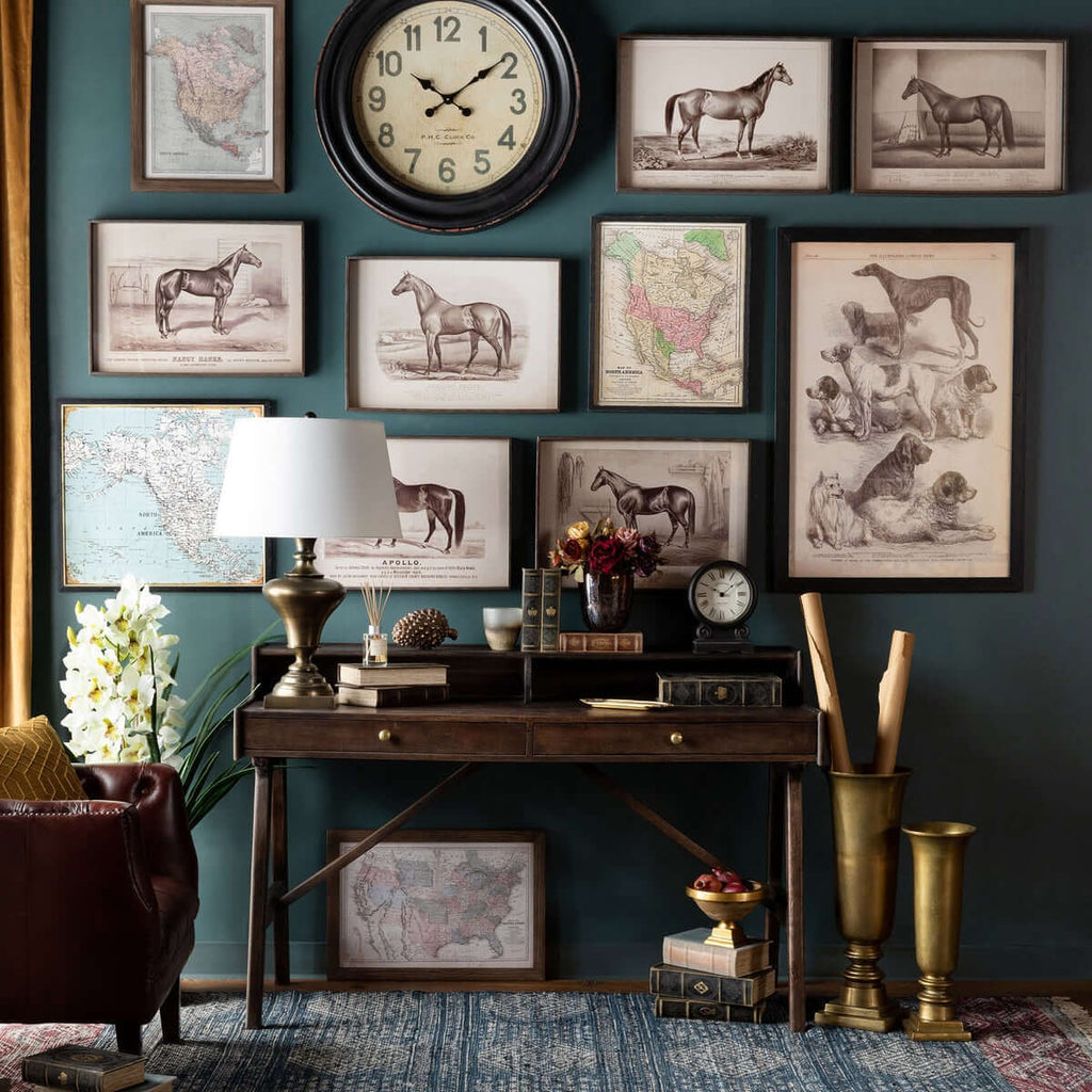 Antique Dog Art Prints in Black Wood Frames (Set of 2)