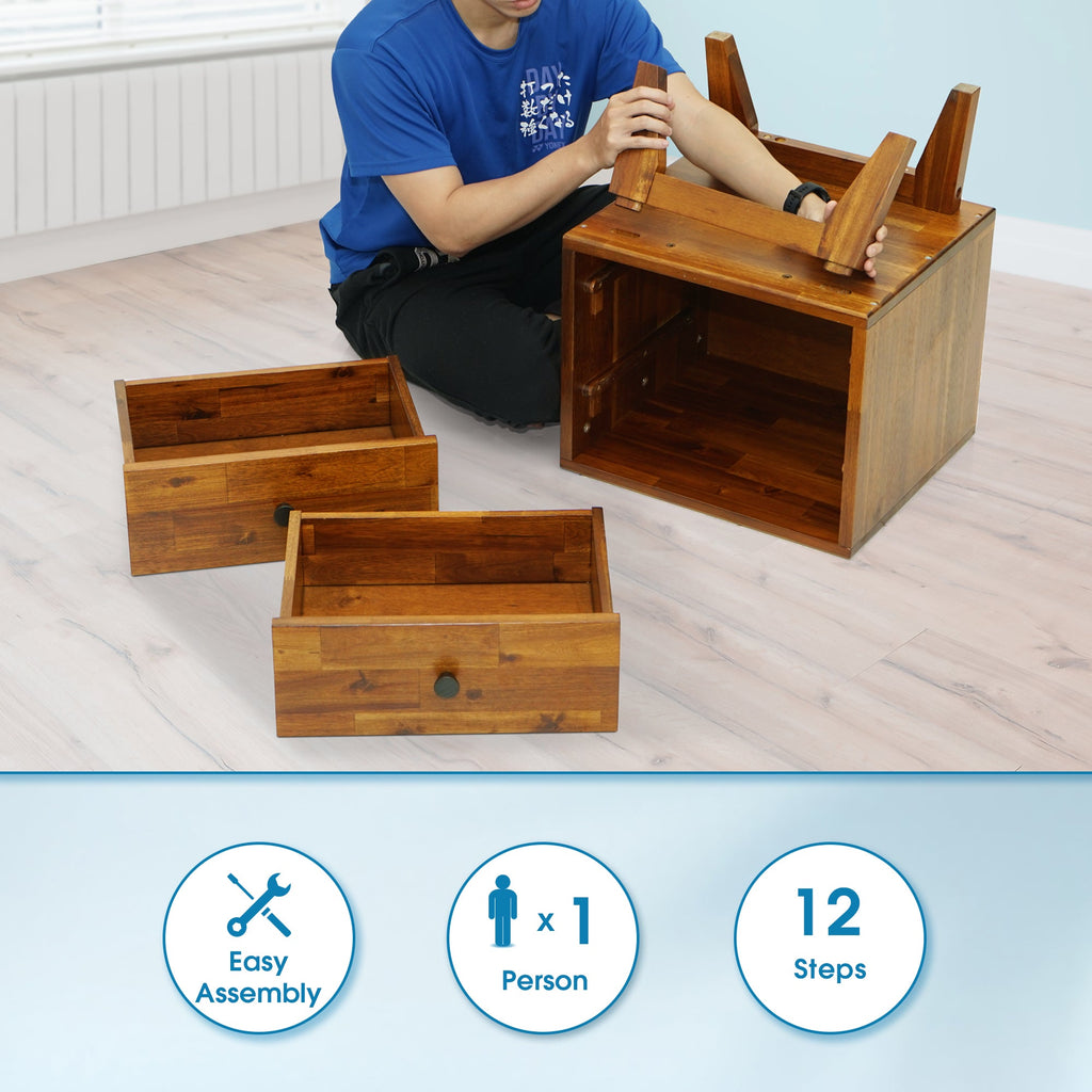 Acacia Silvia 2-Drawer Solid Wood Nightstand for Modern Bedrooms