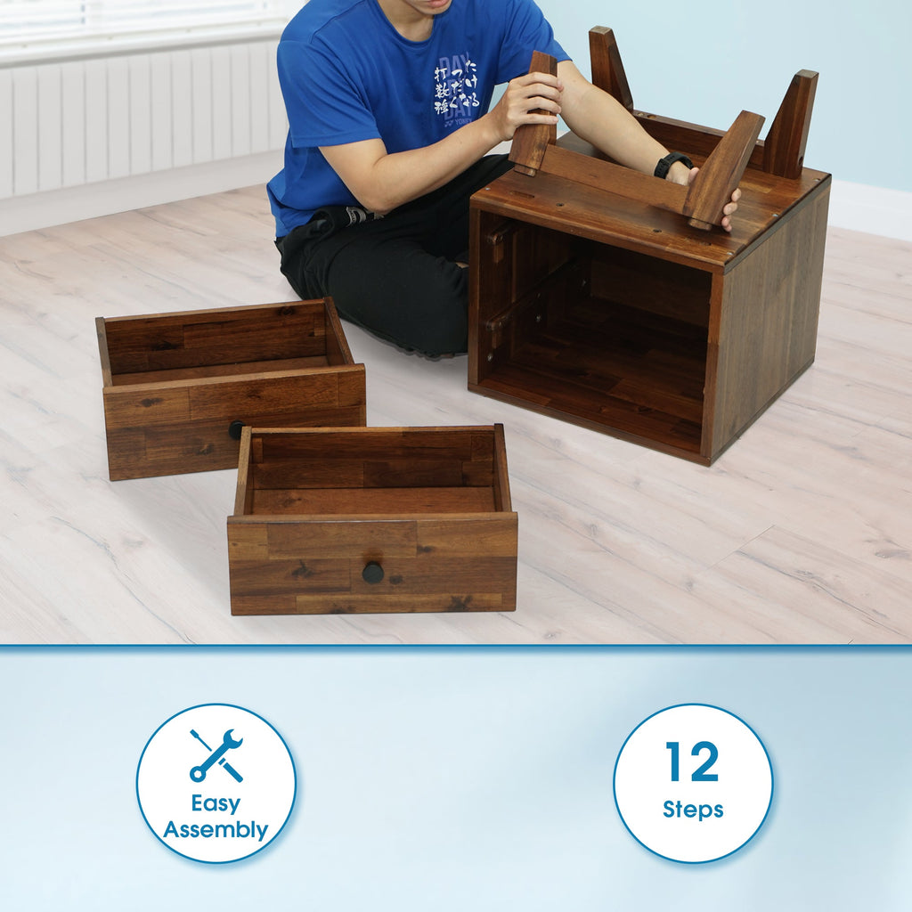 Acacia Silvia 2-Drawer Solid Wood Nightstand for Modern Bedrooms