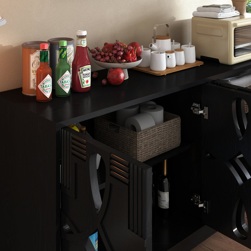 60.5' Mid Century Modern Sideboard Buffet Cabinet with Storage, TV Media Console Table, Storage Cabinet with 4 Doors & Adjustable Shelves for Kitchen Dining Living Room Entryway, Black