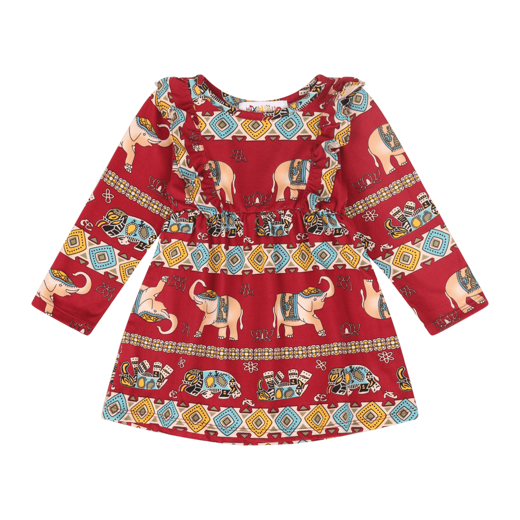 Baby Girls Volant Ruffle Cotton Dress – Cultural Print | Mixed Up Clothing
