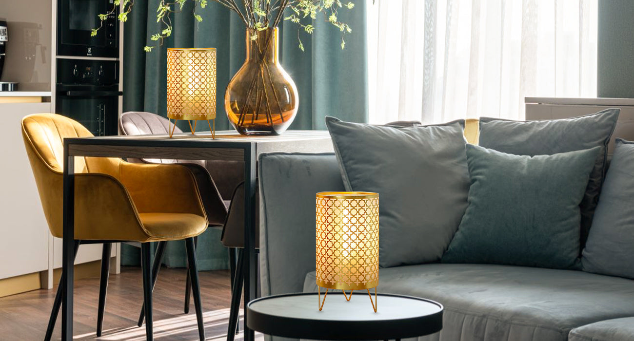 Set of 2 Battery Operated Lamp 9'' (Gold)