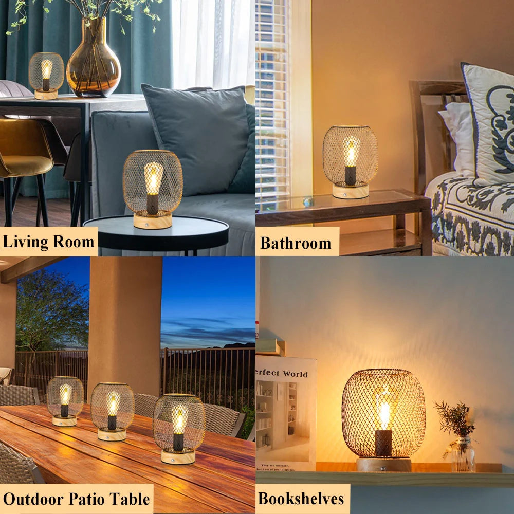 7.5''H Touch Adjustable Table Lamp(Wooden Base,Bronze round)
