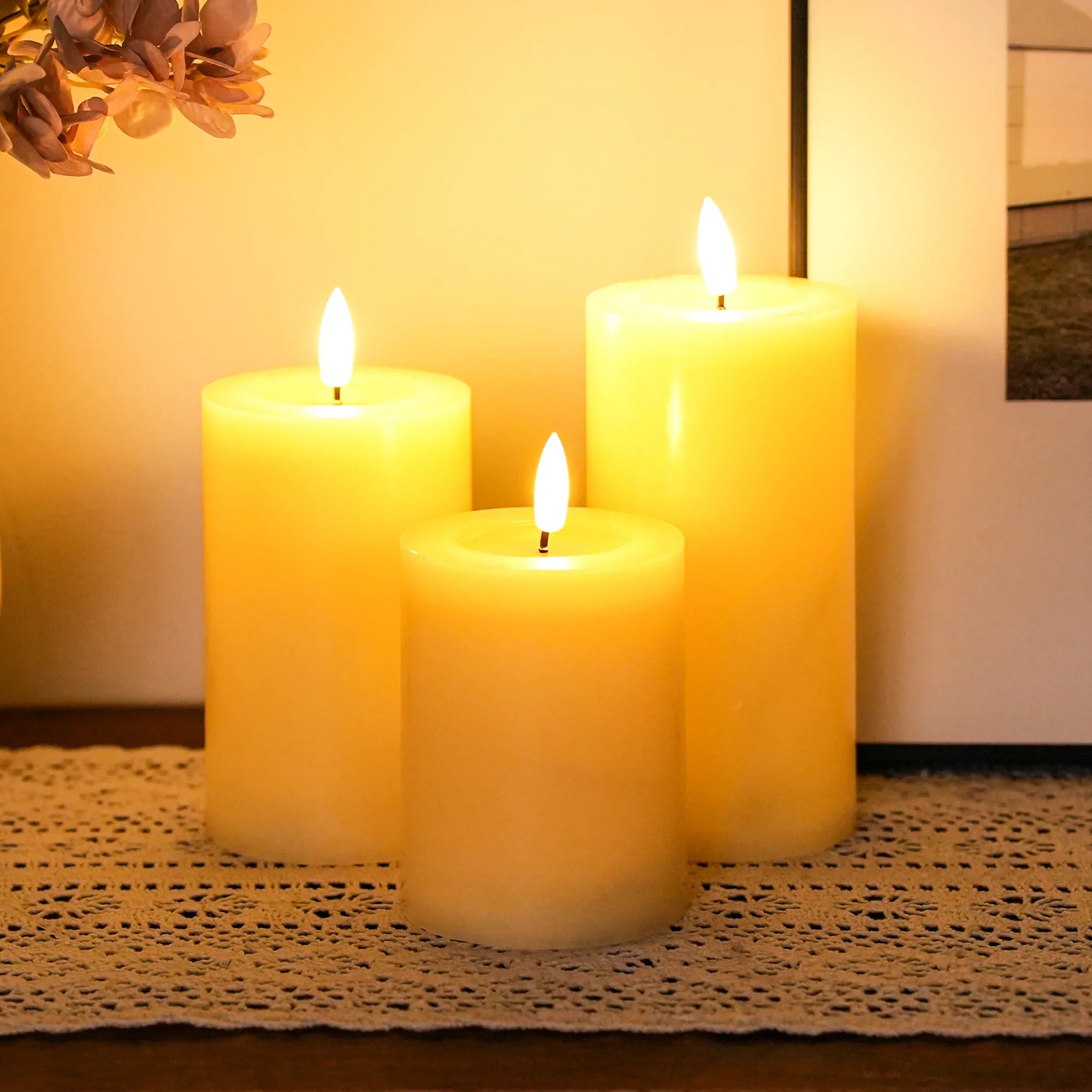 Set of 3 Flickering Flameless Candles Battery Operated