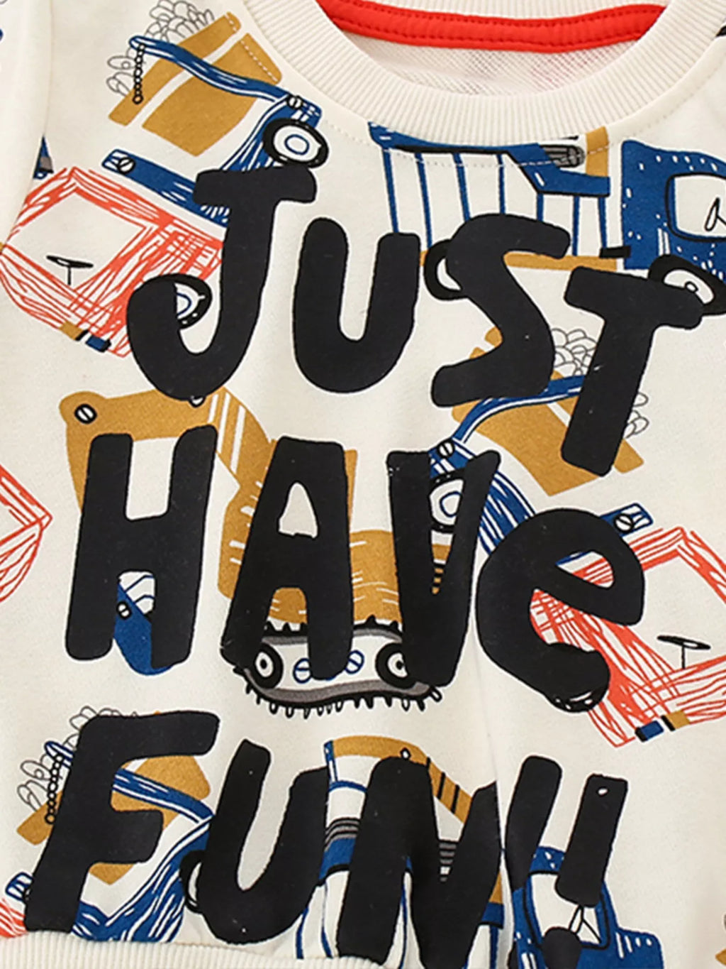 Boys Cartoon Vehicle Print Crew Neck Sweatshirt